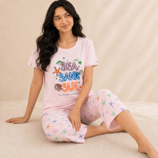 Pyjama Pantacourt Femme Sea Sand Sun – 100% Coton