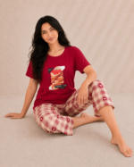 Pyjama Pantacourt Femme 100% Coton – Summer Vibe Rouge à Carreaux