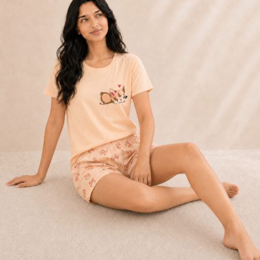 Pyjama Short Corgi Peach 100% Coton
