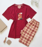 Pyjama Pantacourt Femme 100% Coton – Summer Vibe Rouge à Carreaux – Image 2
