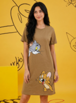 Robe de nuit en coton Tom & Jerry – Marron