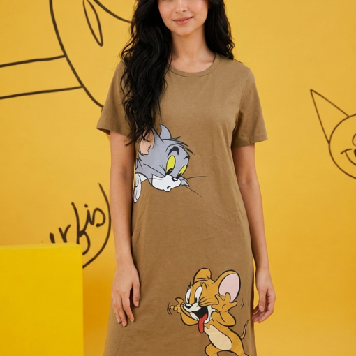 Robe de nuit en coton Tom & Jerry – Marron