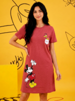 Chemise de nuit en coton Mickey & Pluto – Rouge brique