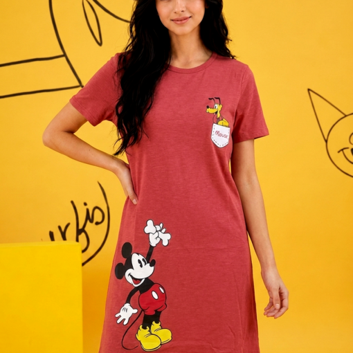 Chemise de nuit en coton Mickey & Pluto – Rouge brique
