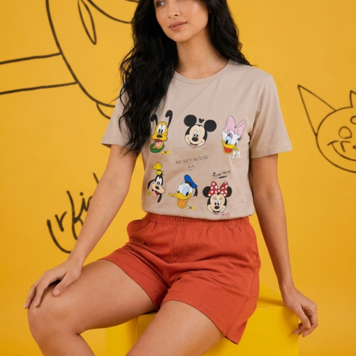 Pyjama Short Femme Cartoon Terracotta