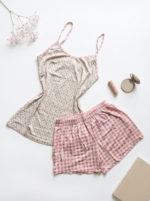 Pyjama short Cœurs & Vichy Rose – 100% Viscose – Image 2