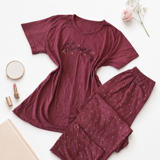 Pyjama femme coton-viscose Midnight Beauty – Bordeaux