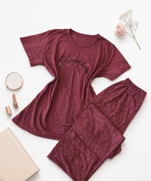 Pyjama femme coton-viscose Midnight Beauty – Bordeaux