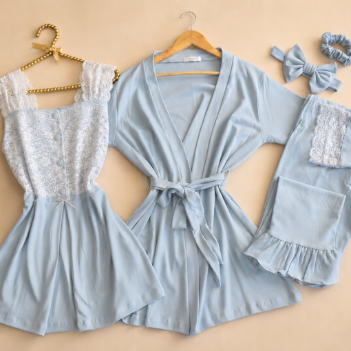 Ensemble Sortie Clinique 3 Pièces bleu ciel en Coton Interlock + 2 Accessoires