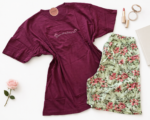 Pyjama grande taille floral bordeaux – 100 % coton – Image 2