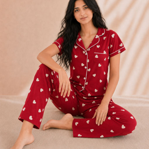 Pyjama Cœur Rouge – 100 % Coton