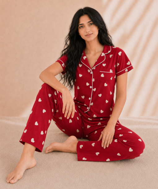 Pyjama Cœur Rouge – 100 % Coton
