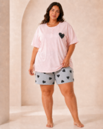 Pyjama femme coton-viscose Cœurs – Rose et gris – Image 2