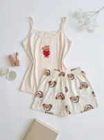 Pyjama short à bretelles Ourson – 100 % coton – Image 2