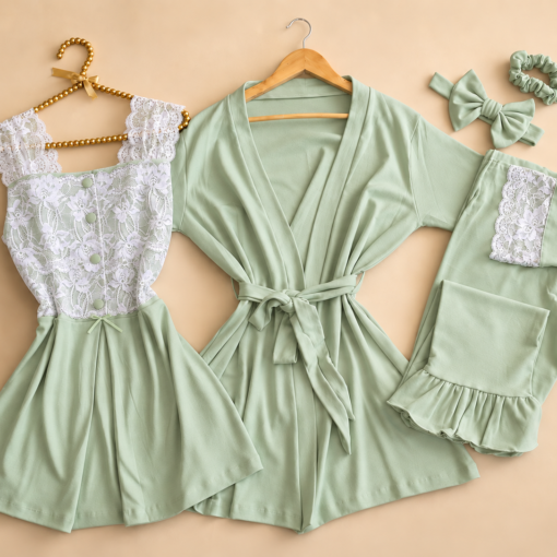 Ensemble Maternité 3 Pièces et 2 accessoires Vert Sauge en Coton Interlock