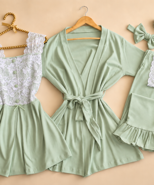 Ensemble Maternité 3 Pièces et 2 accessoires Vert Sauge en Coton Interlock