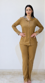 Pyjama Camel en Coton avec Dentelle Florale – Image 3